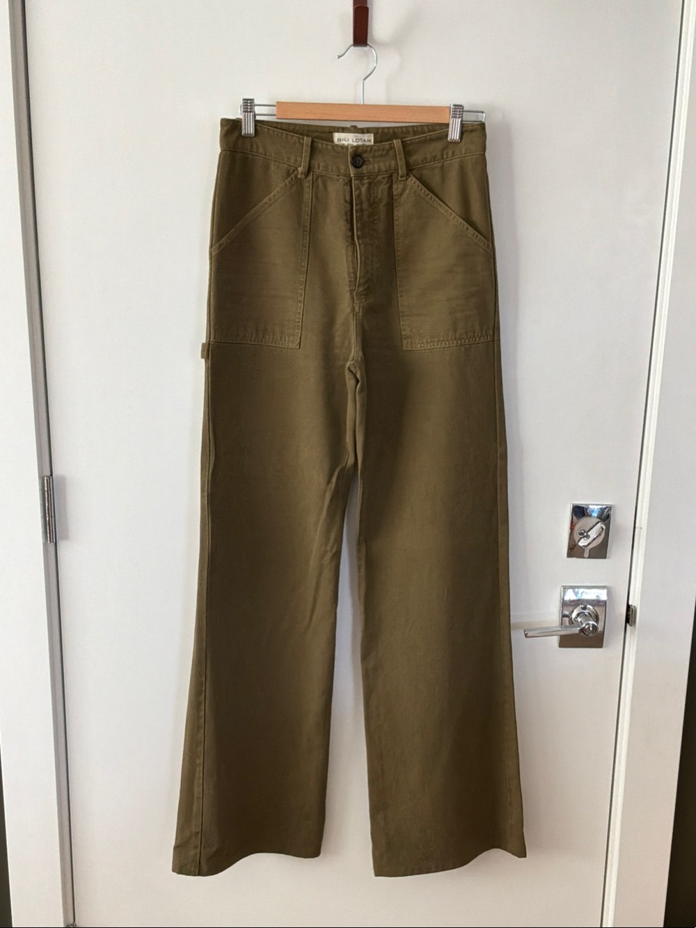 Nili Lotan Olive Utility Wide-Leg Jeans
